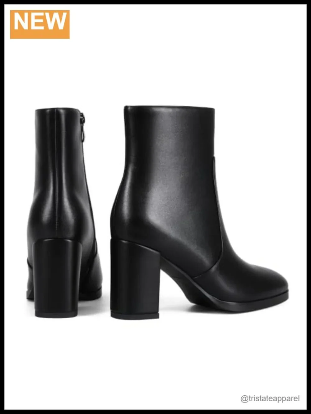 Women's Chunky Block Heel Ankle Boots Side Zip Round Toe Faux Leather